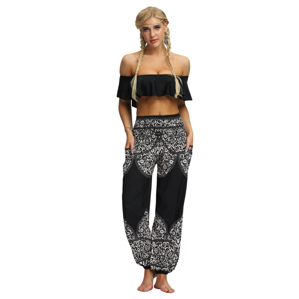 Womens Boho Pants With High Waist And Pocket Comfort