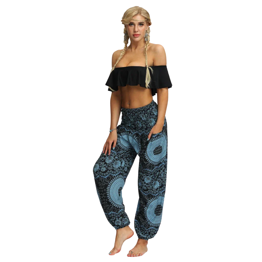 Womens Boho Pants With High Waist And Pocket Comfort