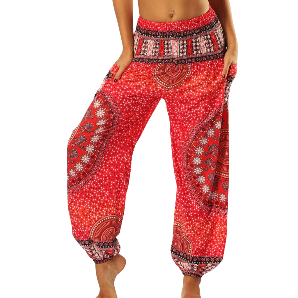 Womens Boho Pants With High Waist And Pocket Comfort - Style B / one size