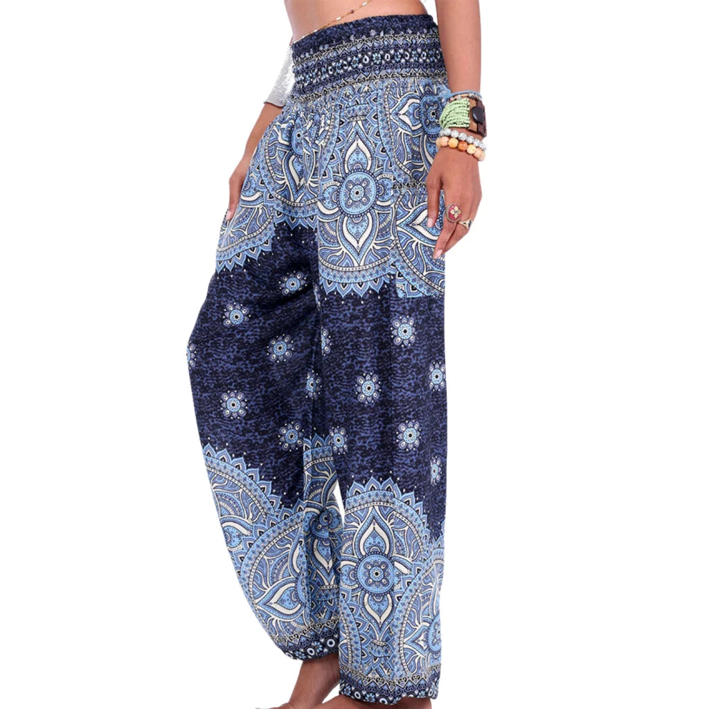 Womens Boho Pants With High Waist And Pocket Comfort - Style E / one size