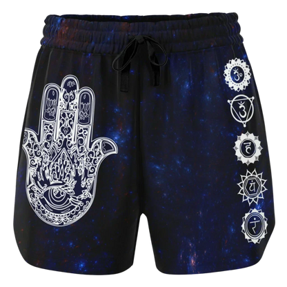 Womens Loose Shorts With Hamsa And Chakra Symbols