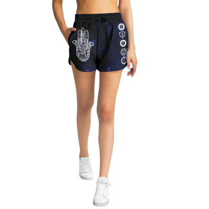 Womens Loose Shorts With Hamsa And Chakra Symbols