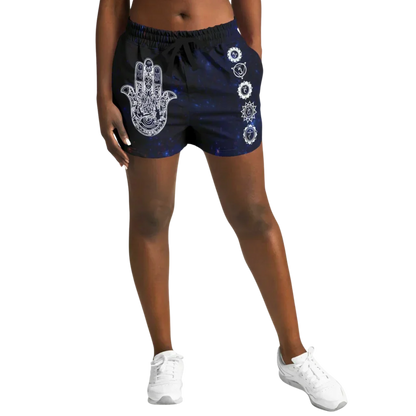Womens Loose Shorts With Hamsa And Chakra Symbols