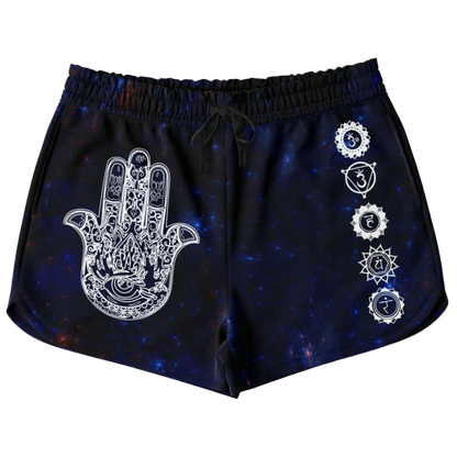 Womens Loose Shorts With Hamsa And Chakra Symbols - XS