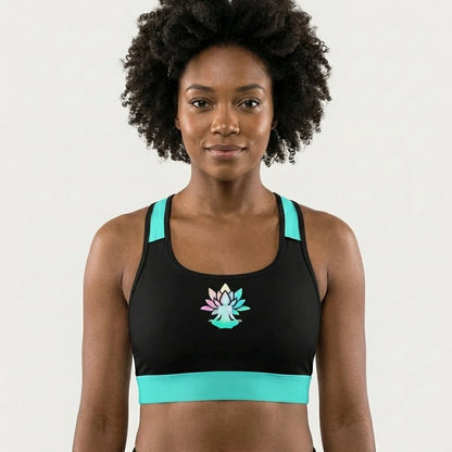 Women’s Yoga Sports Bra With Lotus Pose Graphic