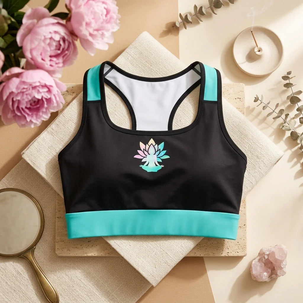 Women’s Yoga Sports Bra With Lotus Pose Graphic