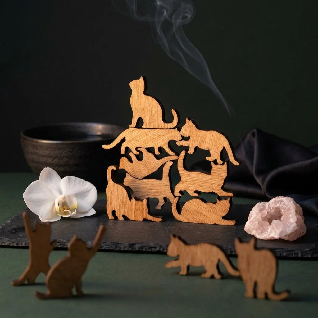 Wooden Cat Yoga Figurines For Playful Zen Vibes