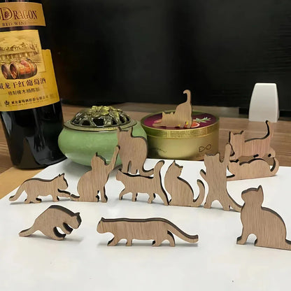 Wooden Cat Yoga Figurines For Playful Zen Vibes
