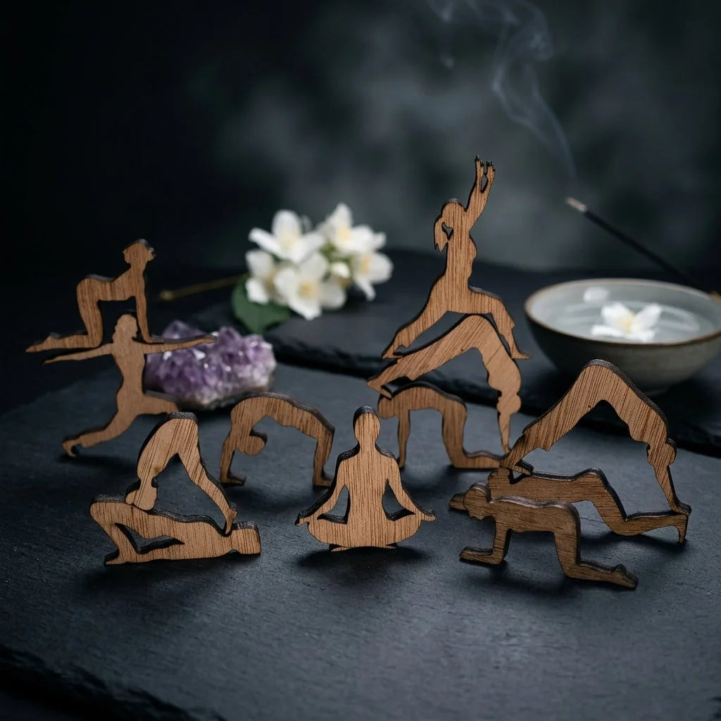Wooden Cat Yoga Figurines For Playful Zen Vibes