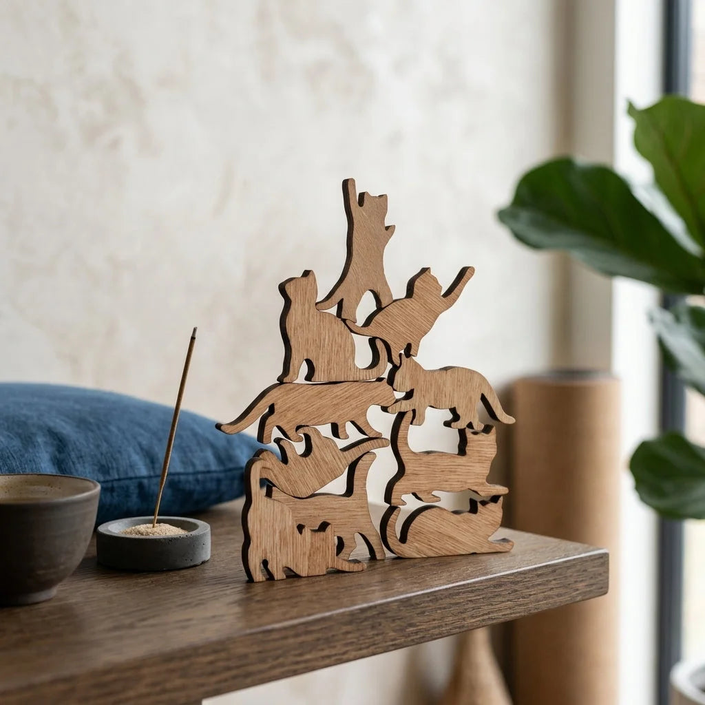 Wooden Cat Yoga Figurines For Playful Zen Vibes