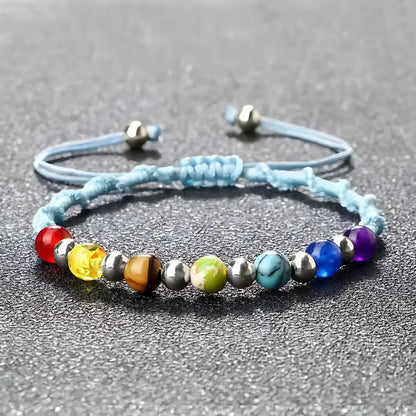 Woven Bracelets With Adjustable Copper Beads - Lake Blue / Silver