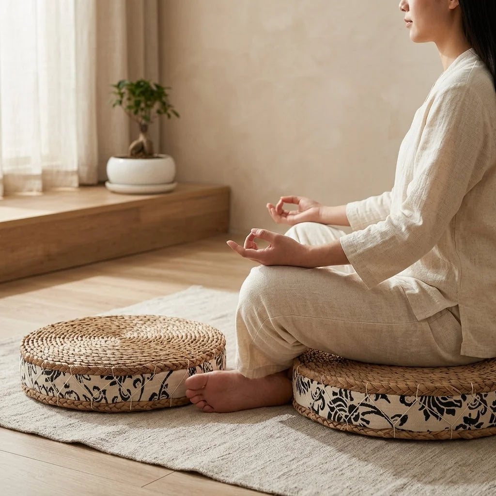 Woven Floor Ottoman Cushion For Relaxed Ritual Seating