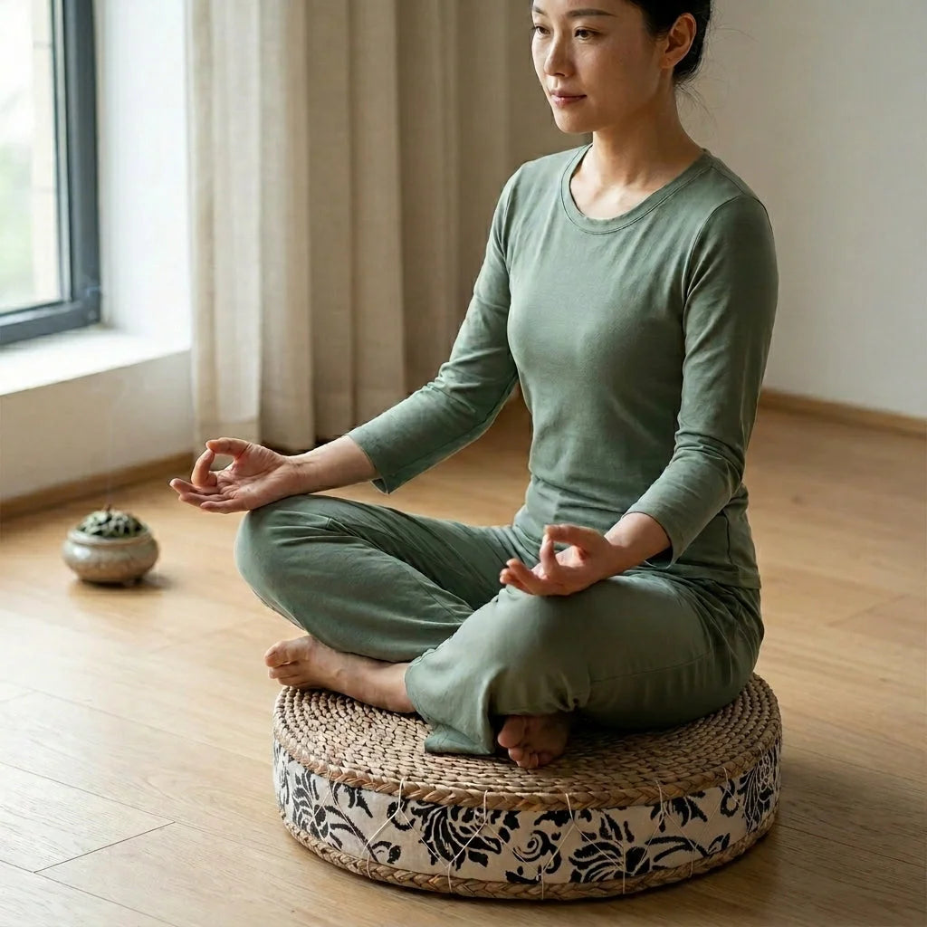 Woven Floor Ottoman Cushion For Relaxed Ritual Seating