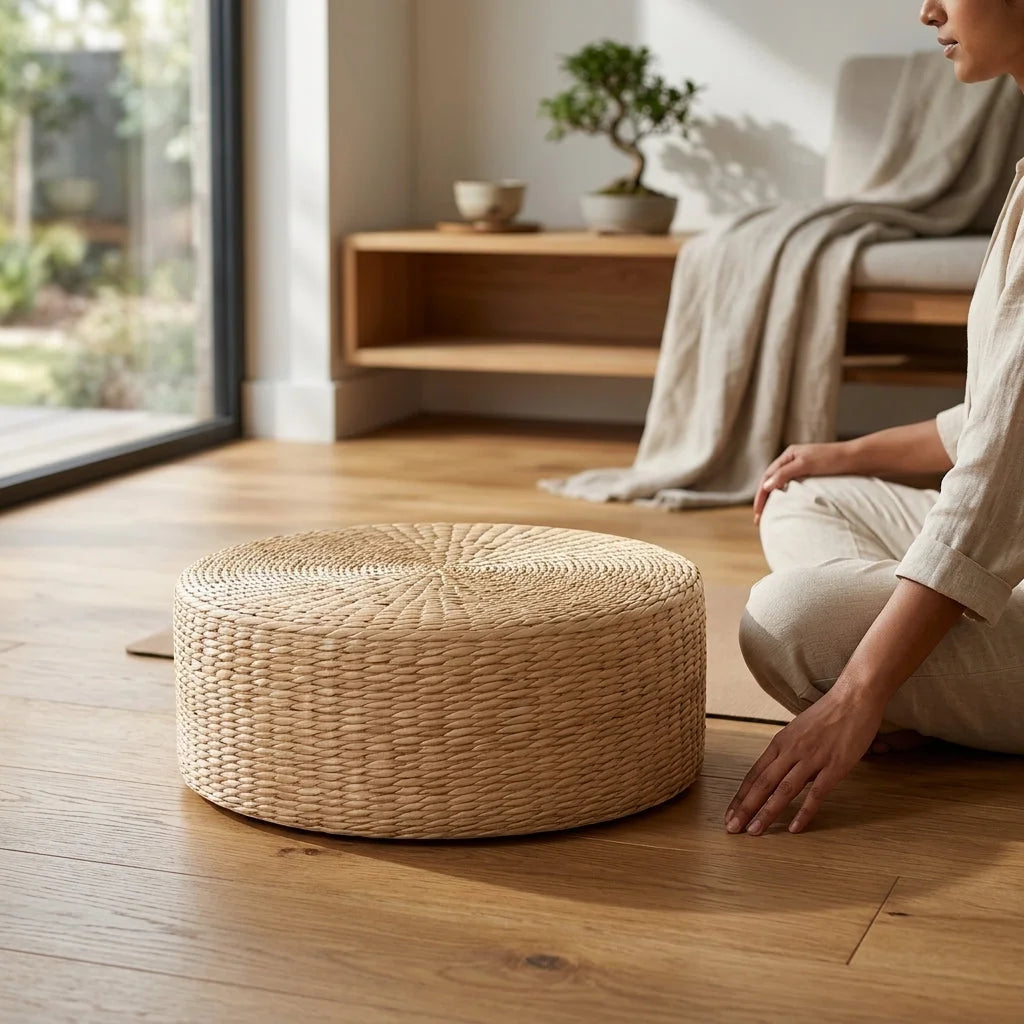Woven Floor Poofs For Calm And Cozy Living Spaces