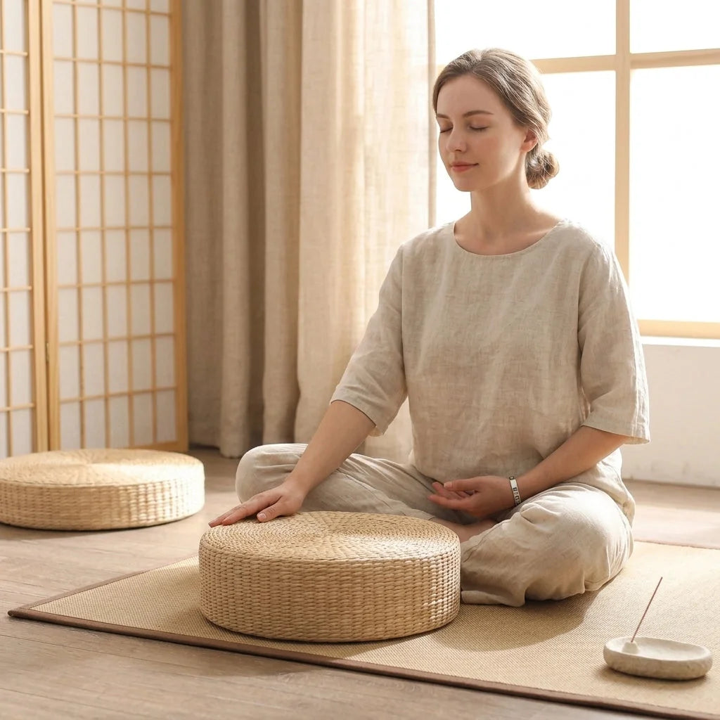 Woven Floor Poofs For Calm And Cozy Living Spaces