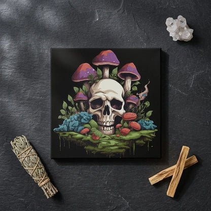 Yoga Art Prints With Skull And Mushroom Design