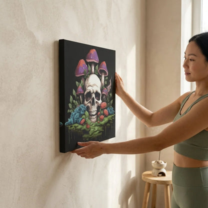 Yoga Art Prints With Skull And Mushroom Design