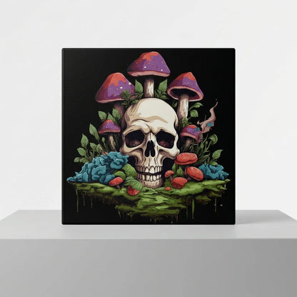 Yoga Art Prints With Skull And Mushroom Design