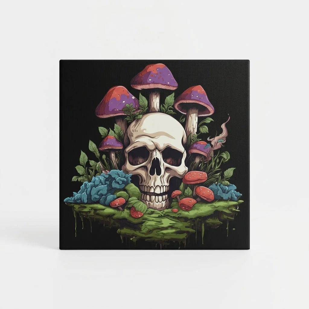 Yoga Art Prints With Skull And Mushroom Design