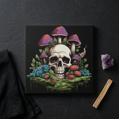 Yoga Art Prints With Skull And Mushroom Design