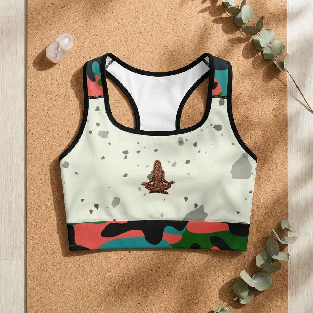 Yoga Bralette With Yoga Girl Graphic And Camo Accents