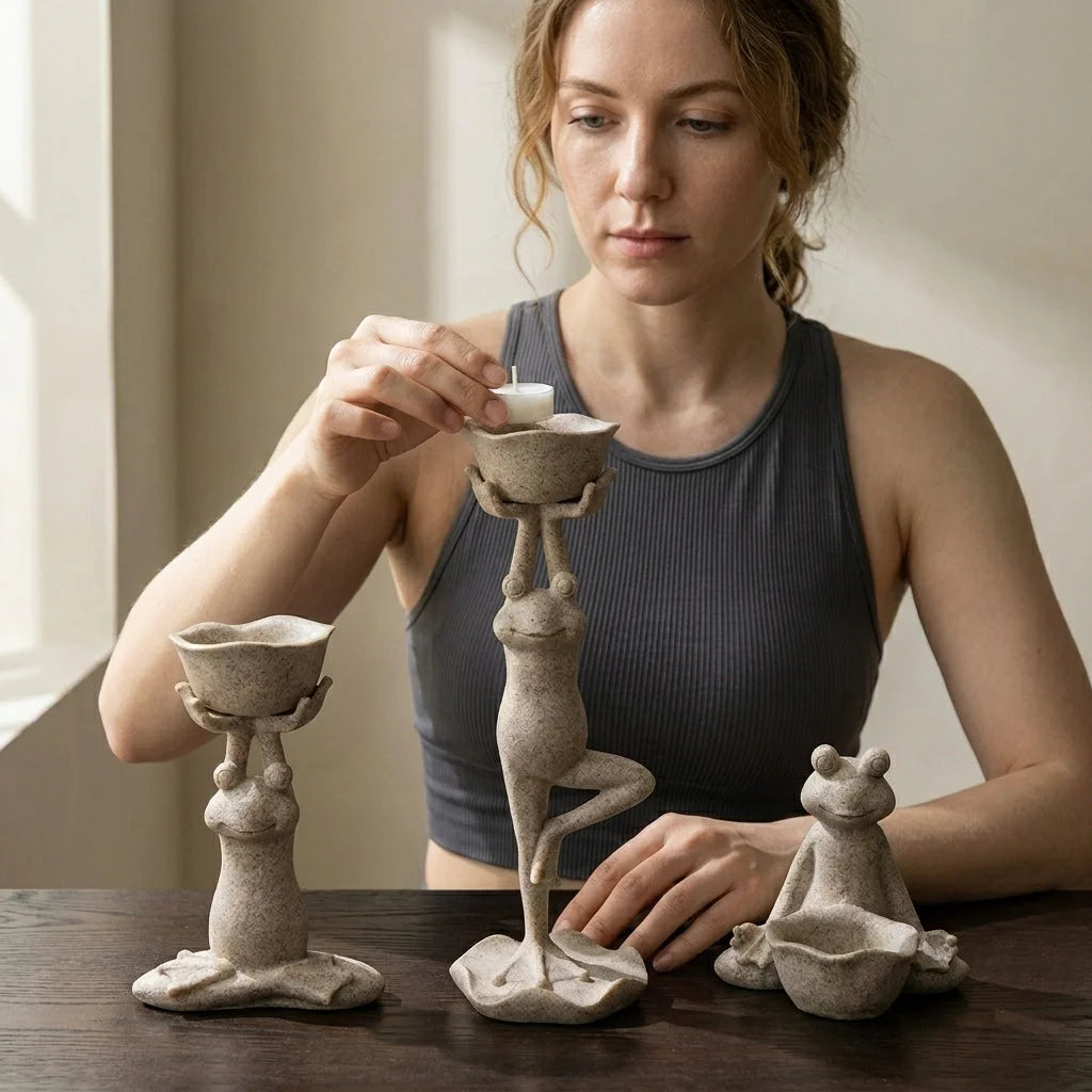 Yoga Frog Garden Statue With Mini Planter Pot