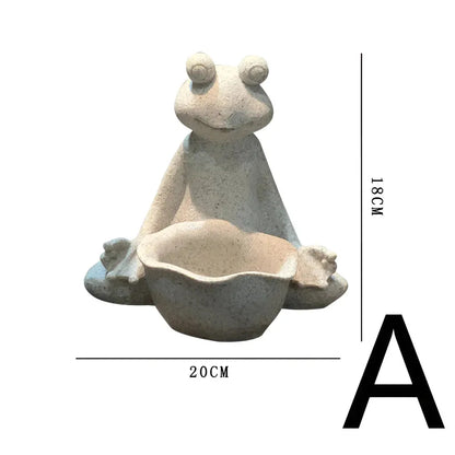 Yoga Frog Garden Statue With Mini Planter Pot