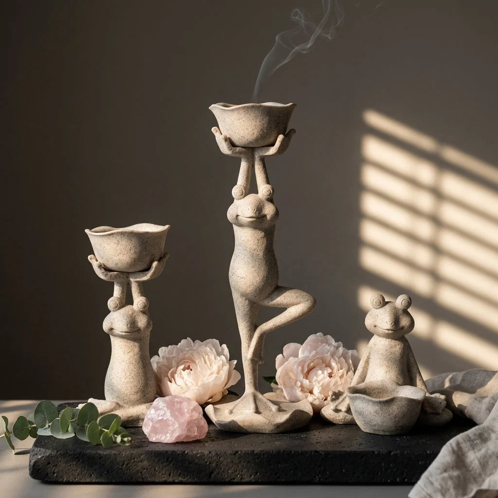 Yoga Frog Garden Statue With Mini Planter Pot