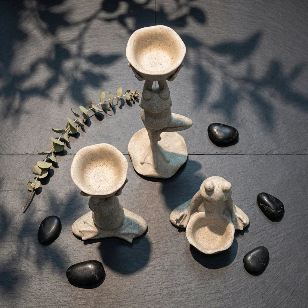 Yoga Frog Garden Statue With Mini Planter Pot
