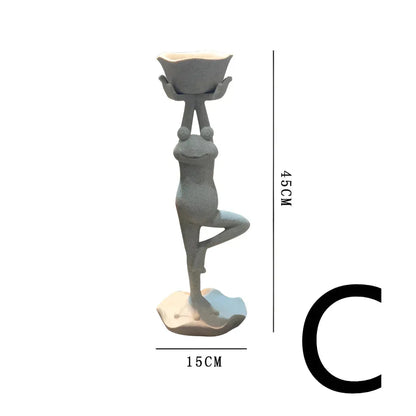 Yoga Frog Garden Statue With Mini Planter Pot - C