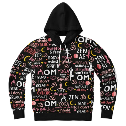 Yoga Hoodie With All Over Mindful Quote Design
