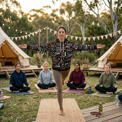 Yoga Hoodie With All Over Mindful Quote Design