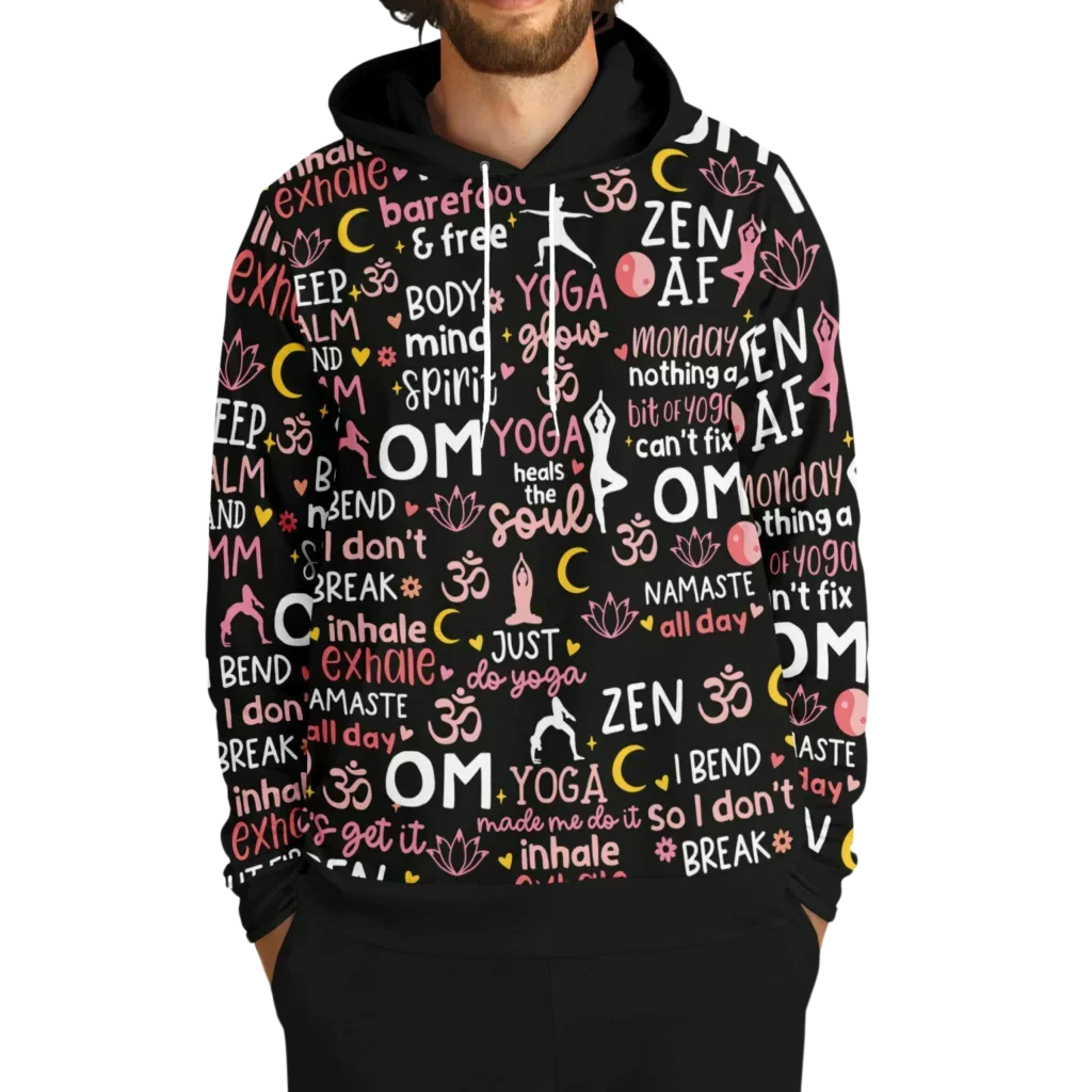 Yoga Hoodie With All Over Mindful Quote Design