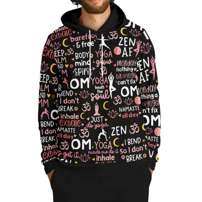 Yoga Hoodie With All Over Mindful Quote Design