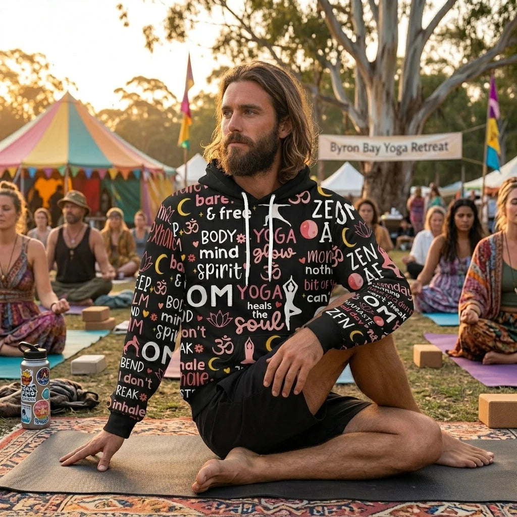 Yoga Hoodie With All Over Mindful Quote Design