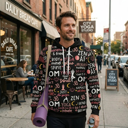 Yoga Hoodie With All Over Mindful Quote Design