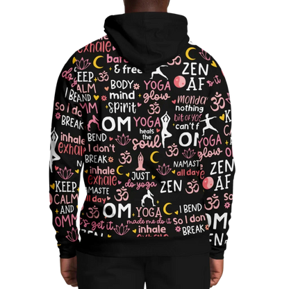Yoga Hoodie With All Over Mindful Quote Design