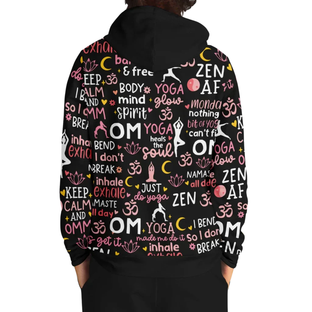 Yoga Hoodie With All Over Mindful Quote Design
