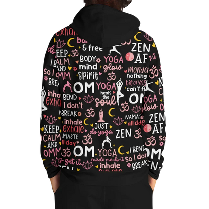 Yoga Hoodie With All Over Mindful Quote Design