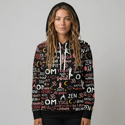Yoga Hoodie With All Over Mindful Quote Design