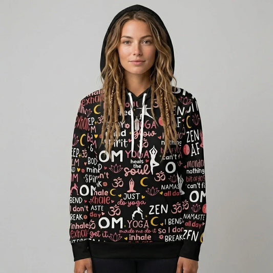 Yoga Hoodie With All Over Mindful Quote Design