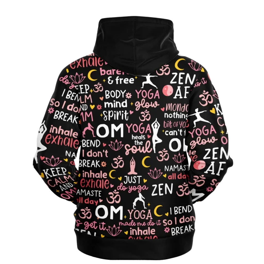 Yoga Hoodie With All Over Mindful Quote Design