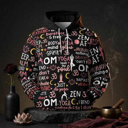 Yoga Hoodie With All Over Mindful Quote Design