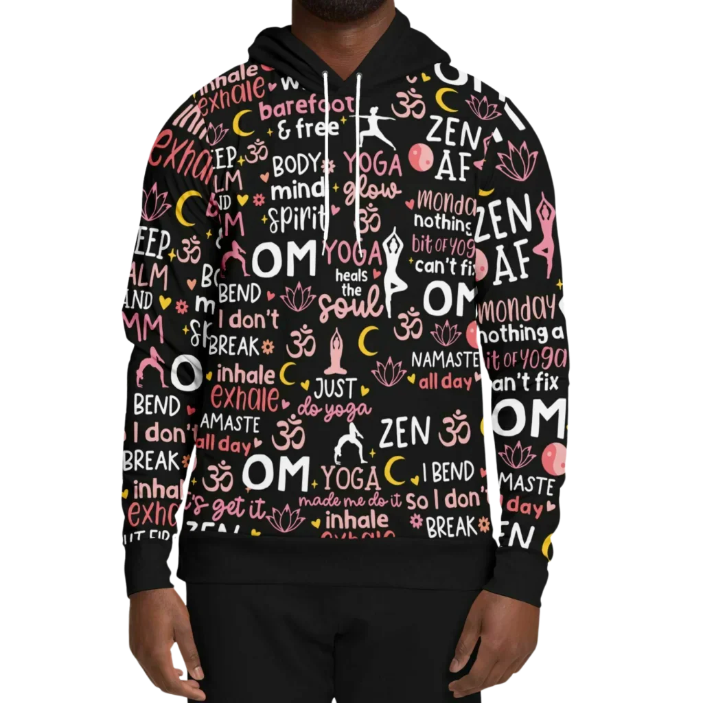 Yoga Hoodie With All Over Mindful Quote Design
