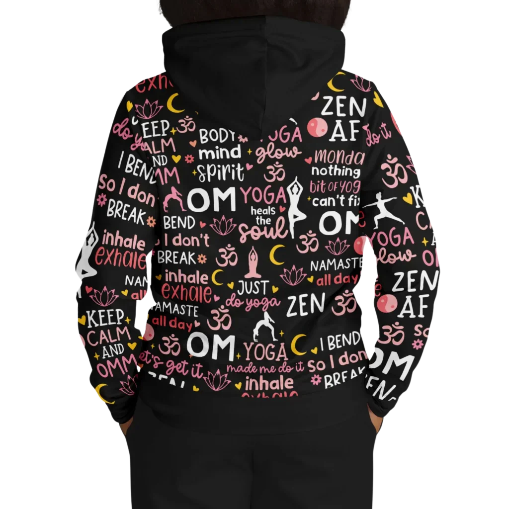 Yoga Hoodie With All Over Mindful Quote Design