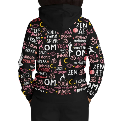 Yoga Hoodie With All Over Mindful Quote Design