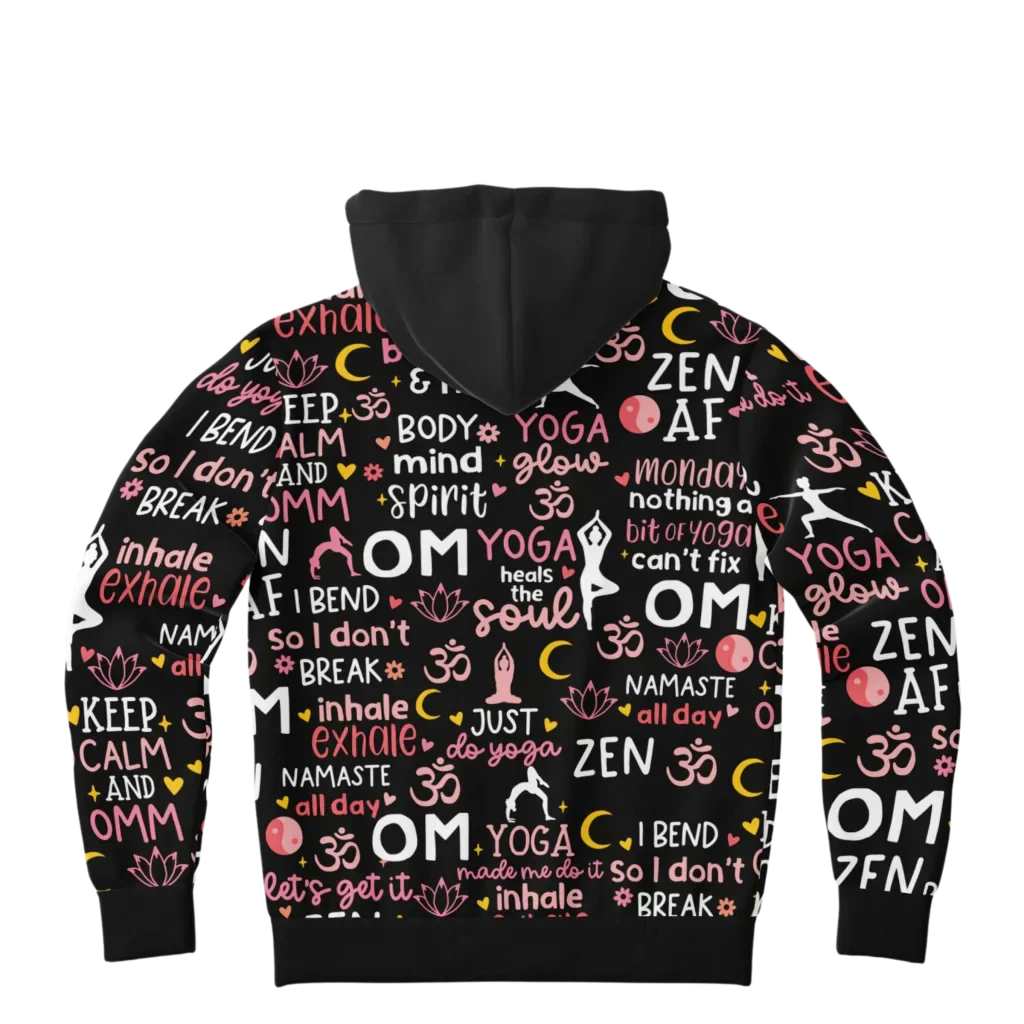 Yoga Hoodie With All Over Mindful Quote Design