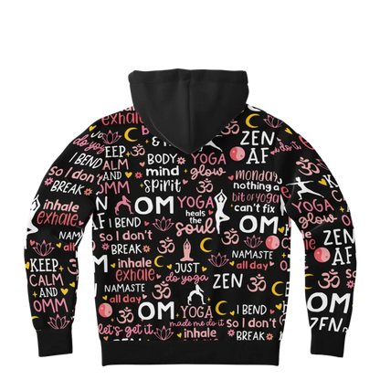 Yoga Hoodie With All Over Mindful Quote Design