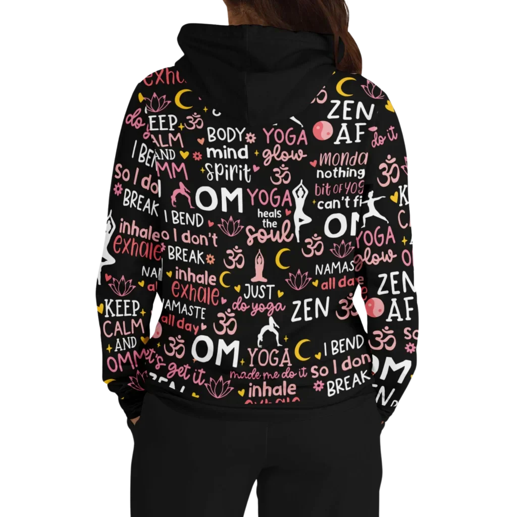 Yoga Hoodie With All Over Mindful Quote Design