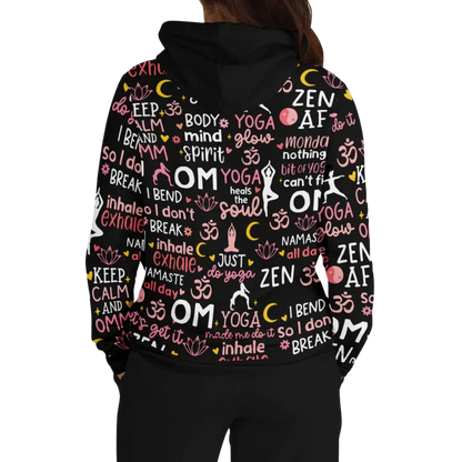 Yoga Hoodie With All Over Mindful Quote Design